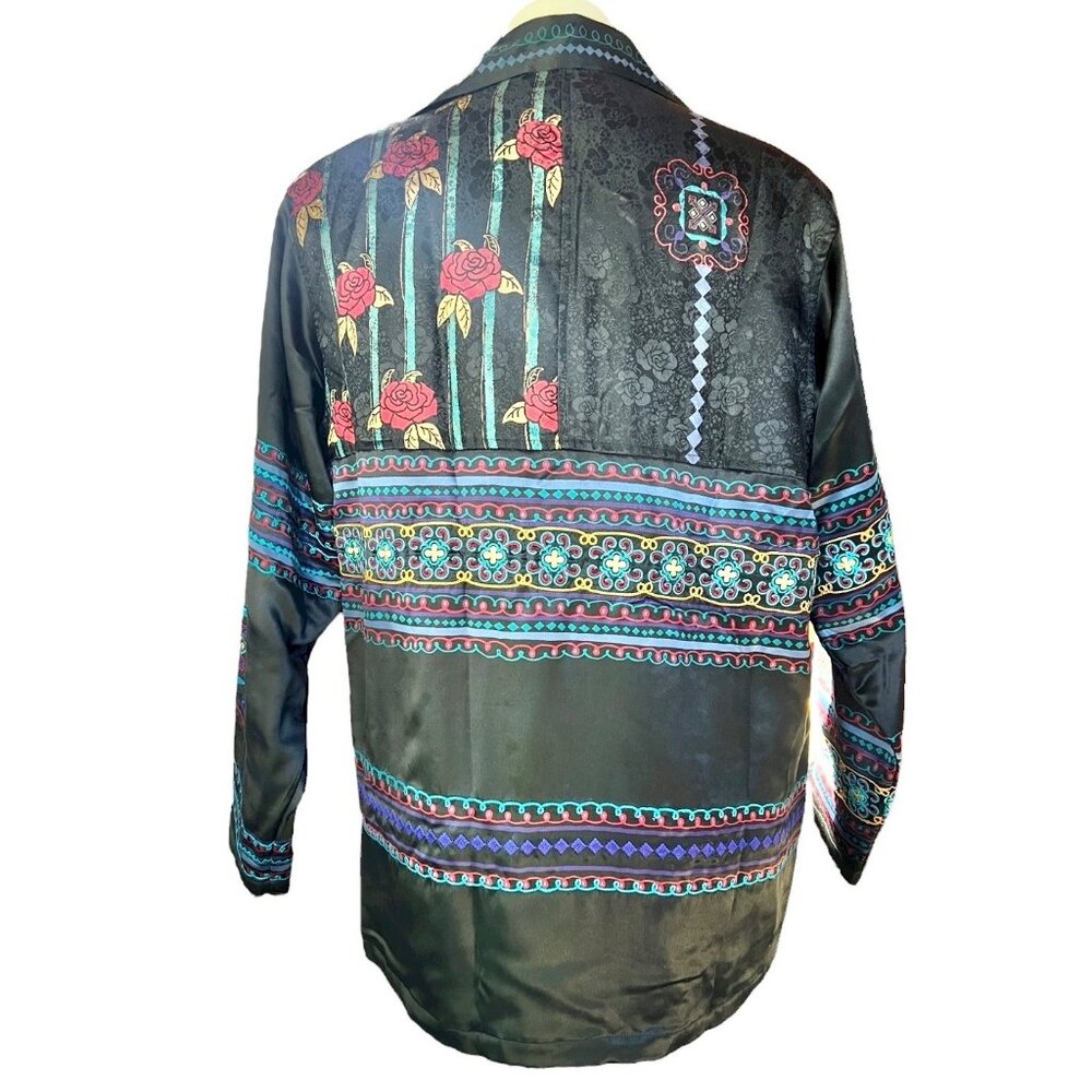 Chicos Design Womens Size 1X Black Multi-Colored Silk Jacquard Jacket Blazer EUC - Picture 4 of 8